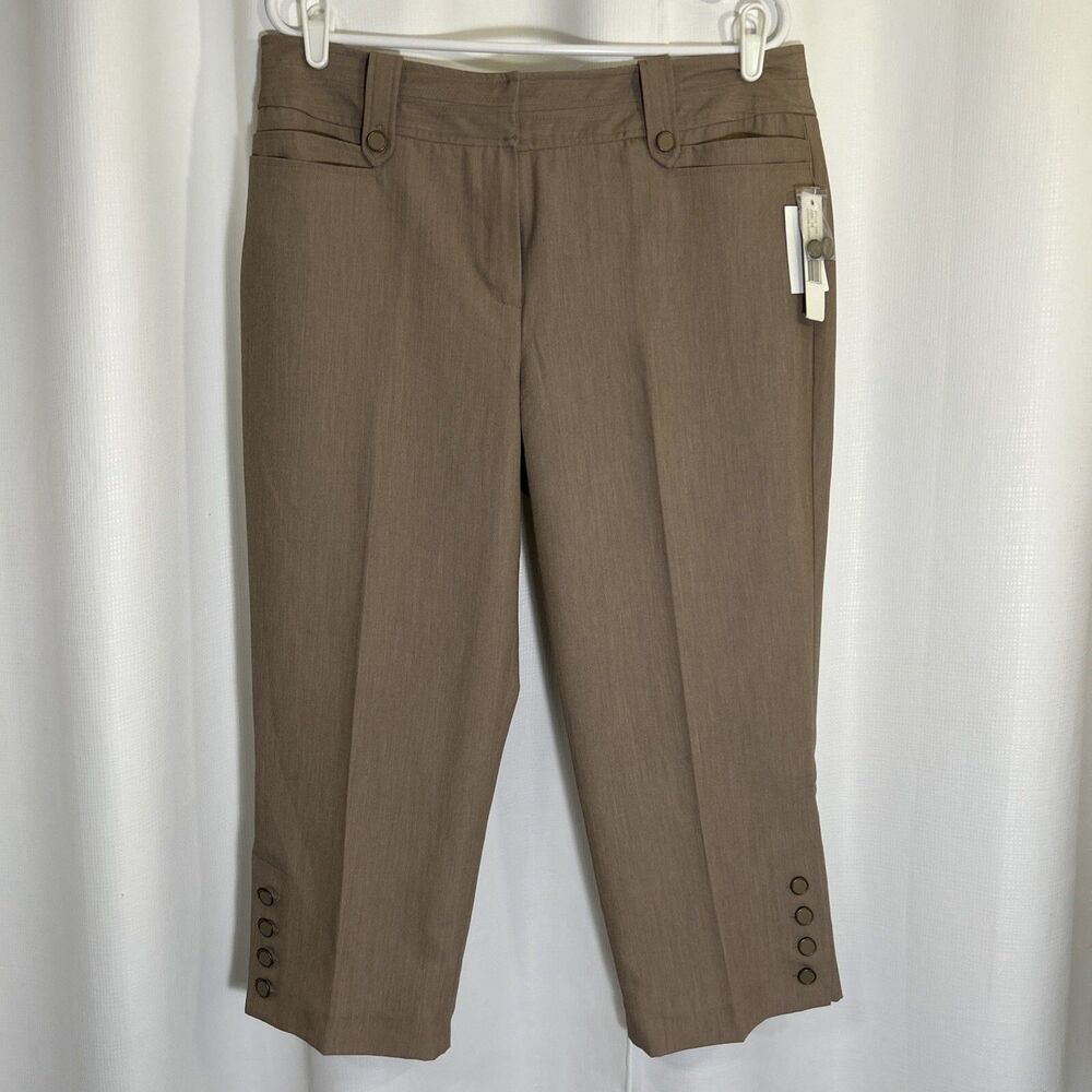 NWT Larry Levine Sand Stretch Slim Leg Crop Pants women’s Size 14 C1